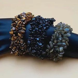 3 Piece Gemstone Elastic Bracelet Set {J0394}